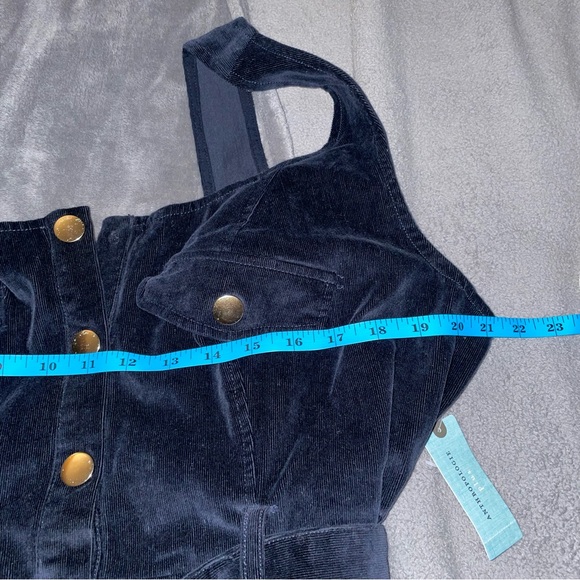 Anthropologie 18W Corduroy Slim Midi Navy & Gold Plus 2X Pinafore Dress As-Is - Picture 10 of 12